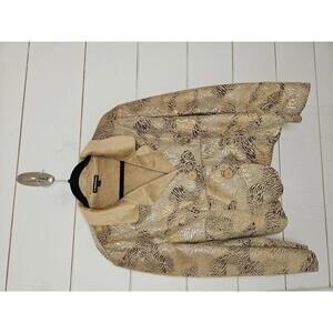Essentials by Milano XL Tan silver & brown animal print 2 button jacket/blazer